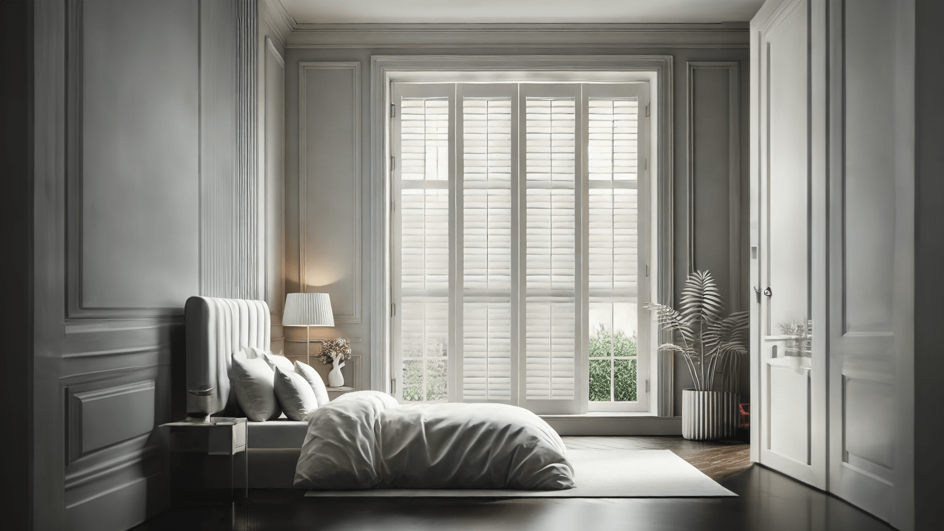 Elegant white shutters in a bright living room